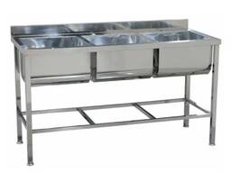 Профессиональная кухонная моечная ванна 3-секционная